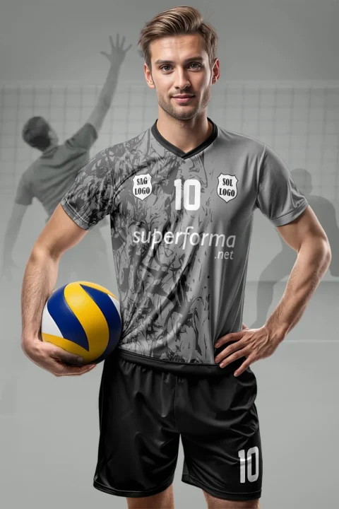Gri Siyah Erkek Voleybol Forması