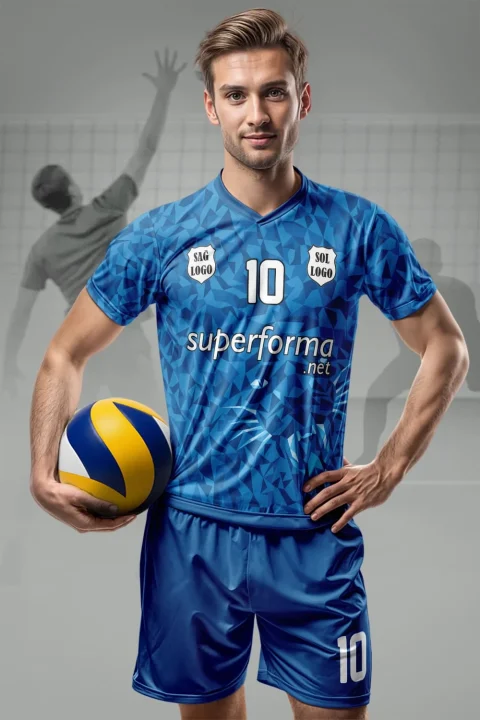 Mavi Kamuflaj Erkek Voleybol Forması