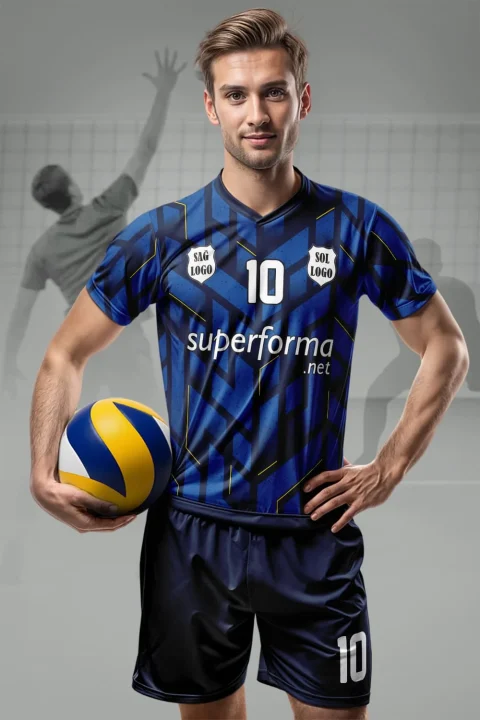 Lacivert Desenli Erkek Voleybol Forması