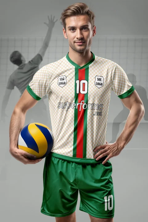Beyaz Yeşil Kırmızı Erkek Voleybol Forması